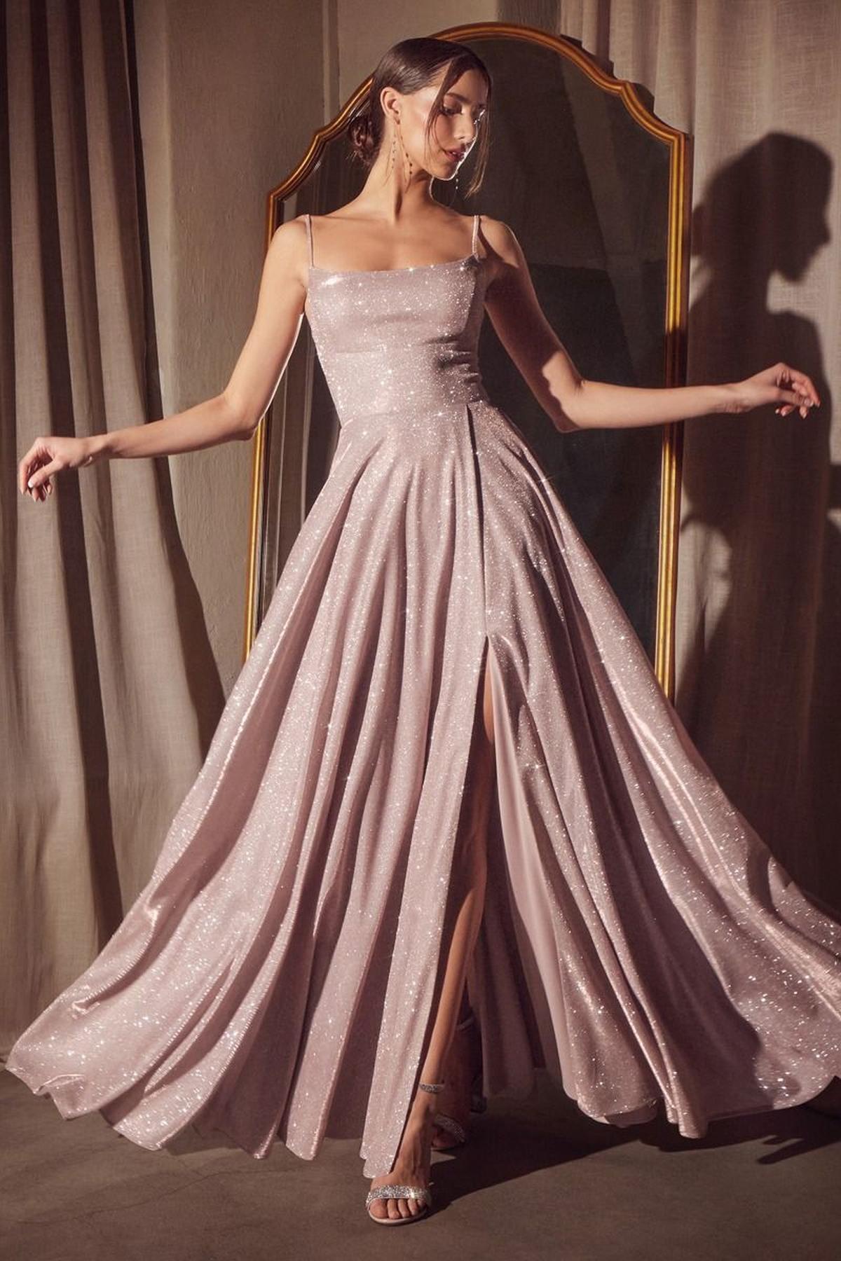 Ladivine Amoris T213 Sleeveless Spaghetti Strap A-Line Glitter Gown