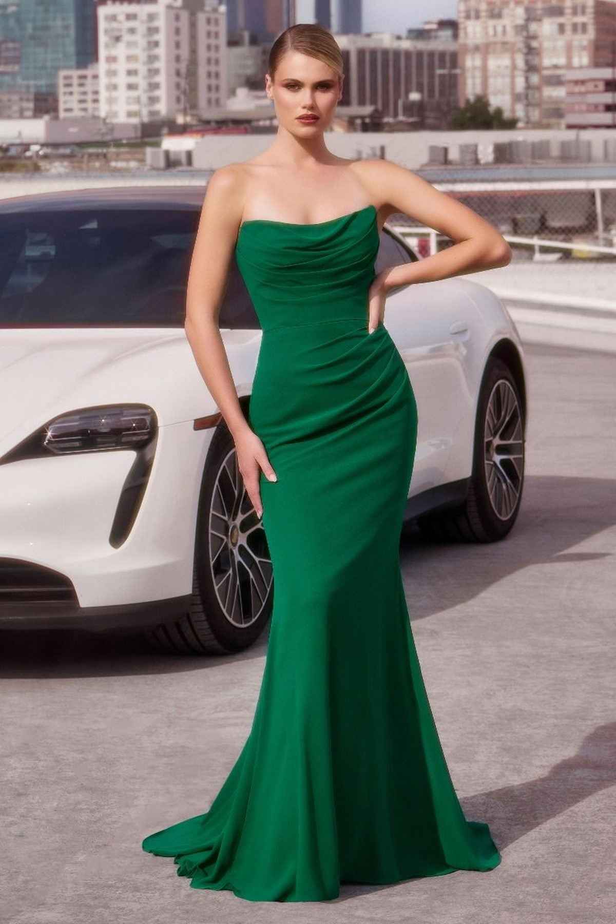 Ladivine Amoris T702 Strapless Scoop Neckline Fitted Chiffon Dress
