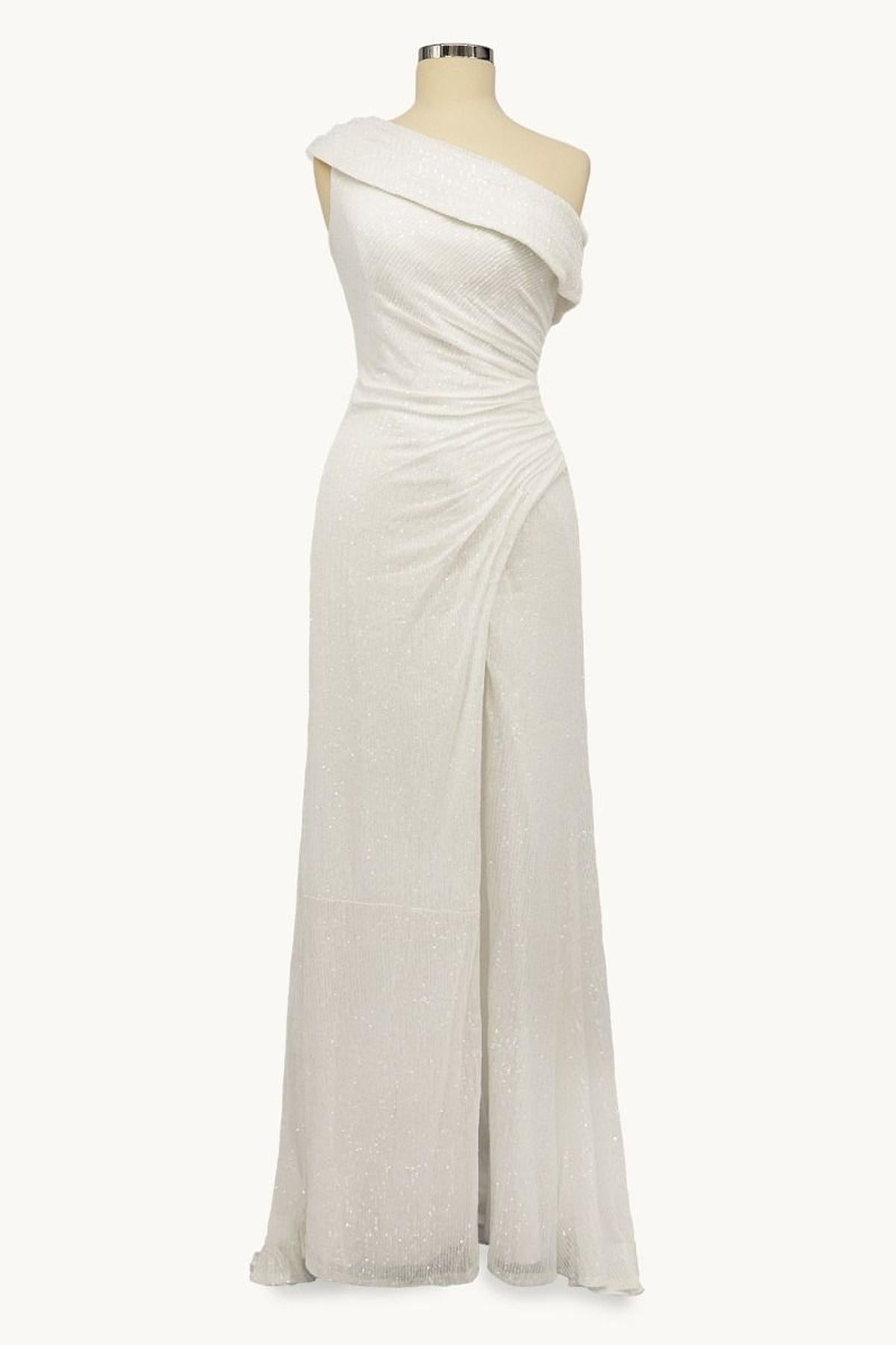 Ladivine Amoris T806 One Shoulder Evening Sequin Dress Leg Slit